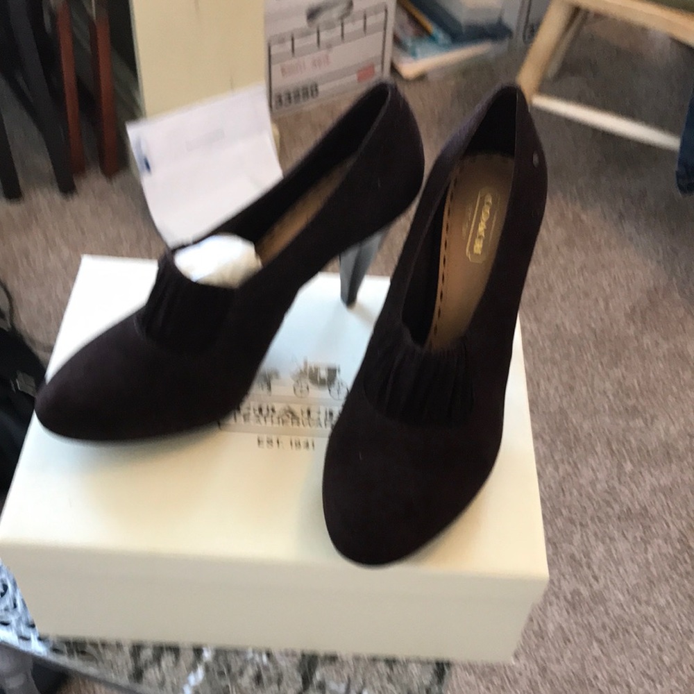 Brown suede pumps